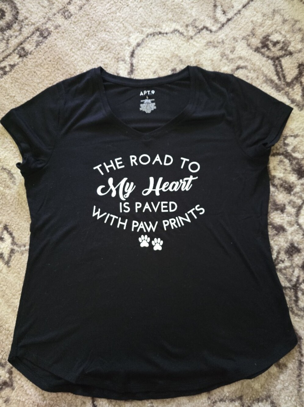 Apt. 9 Black Short-Sleeve V-Neck Tee with White Paw-Print Graphic